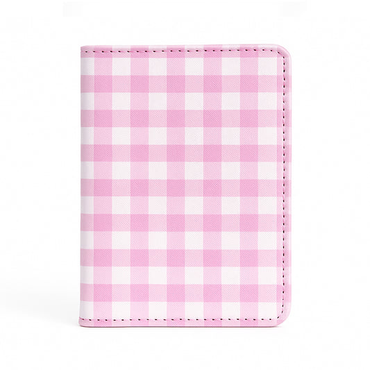 Jolitee Premium PU Vegan Leather Passport Holder, Pink Checkered