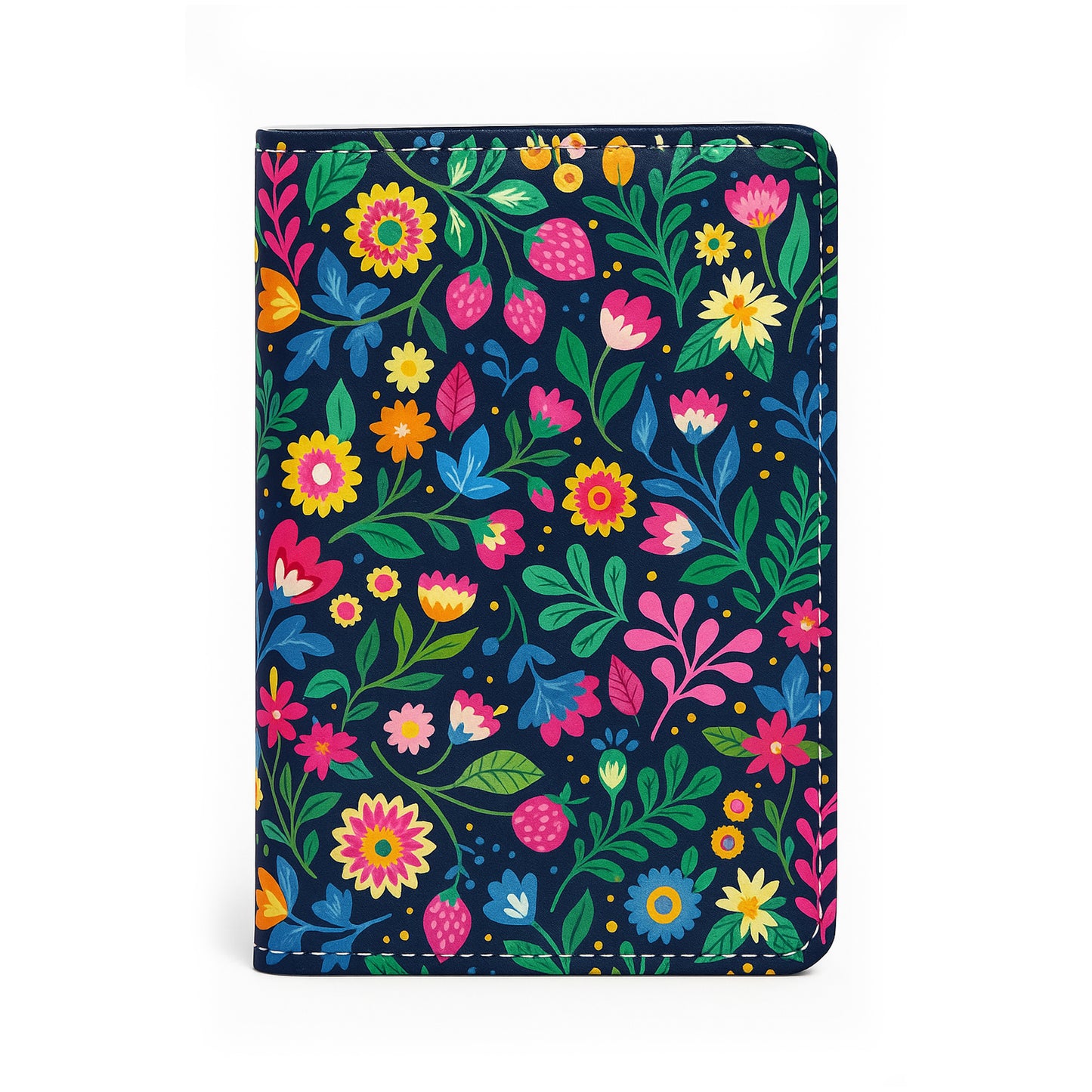 Jolitee Premium PU Vegan Leather Passport Holder, Colorful Wildflower