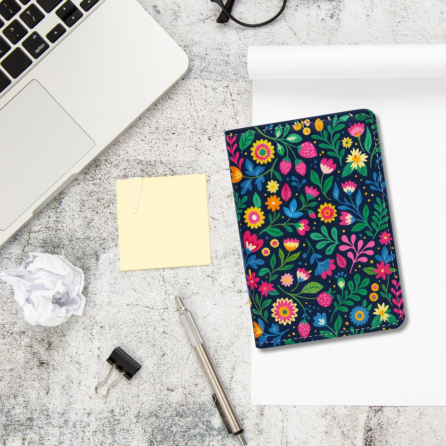 Jolitee Premium PU Vegan Leather Passport Holder, Colorful Wildflower