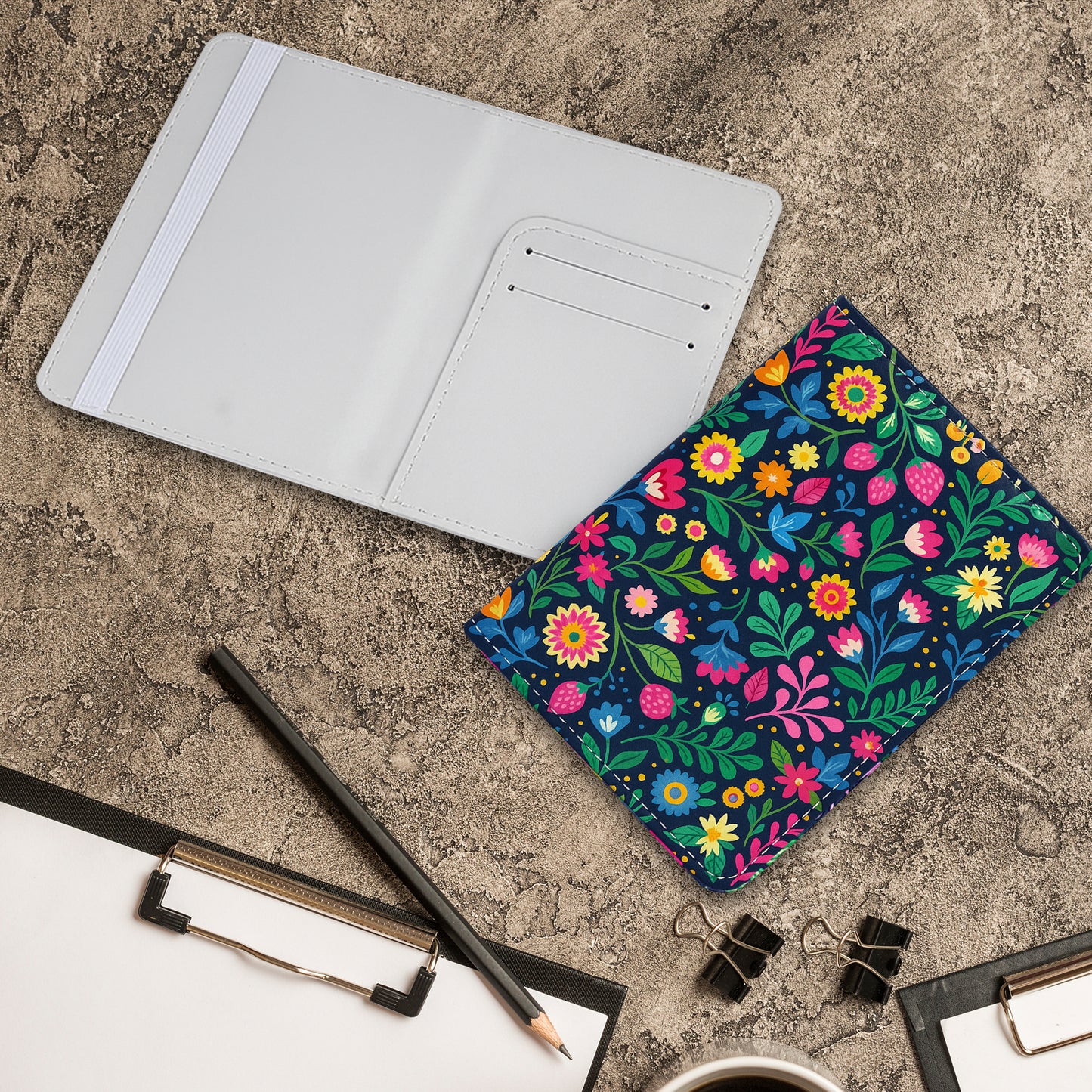 Jolitee Premium PU Vegan Leather Passport Holder, Colorful Wildflower