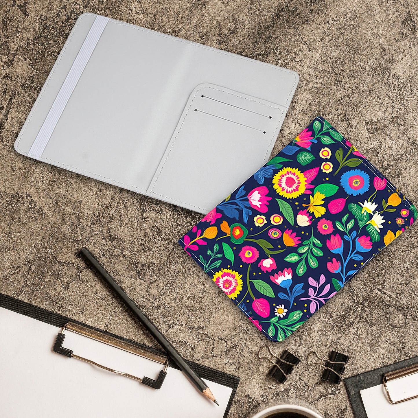 Jolitee Premium PU Vegan Leather Passport Holder, Wildflower