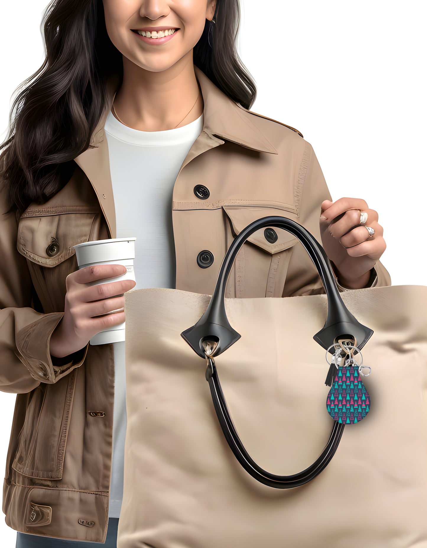 Jolitee Neoprene AirTag Compatible Case Keychain – Durable & Stylish Holder with Secure Ring and Clip, Compatible with Apple AirTag (Geometric Tree Pattern)