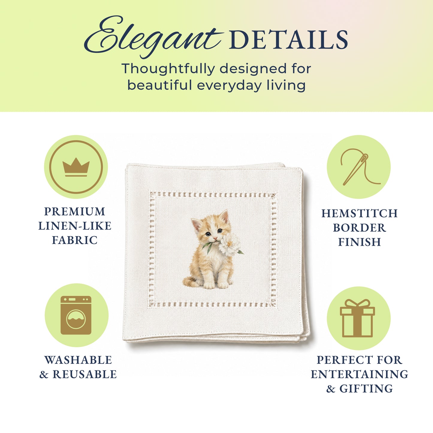 Pet Story Kitten Hemstitch Napkins