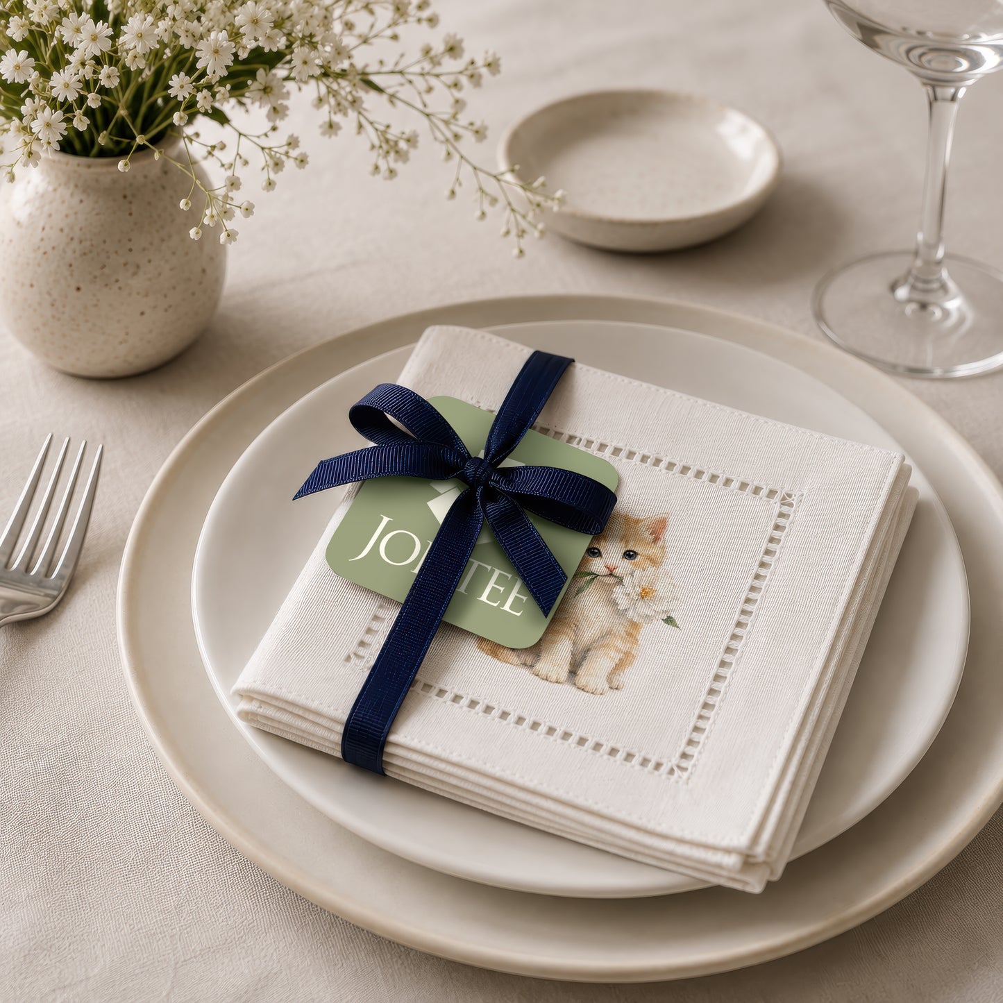 Pet Story Kitten Hemstitch Napkins