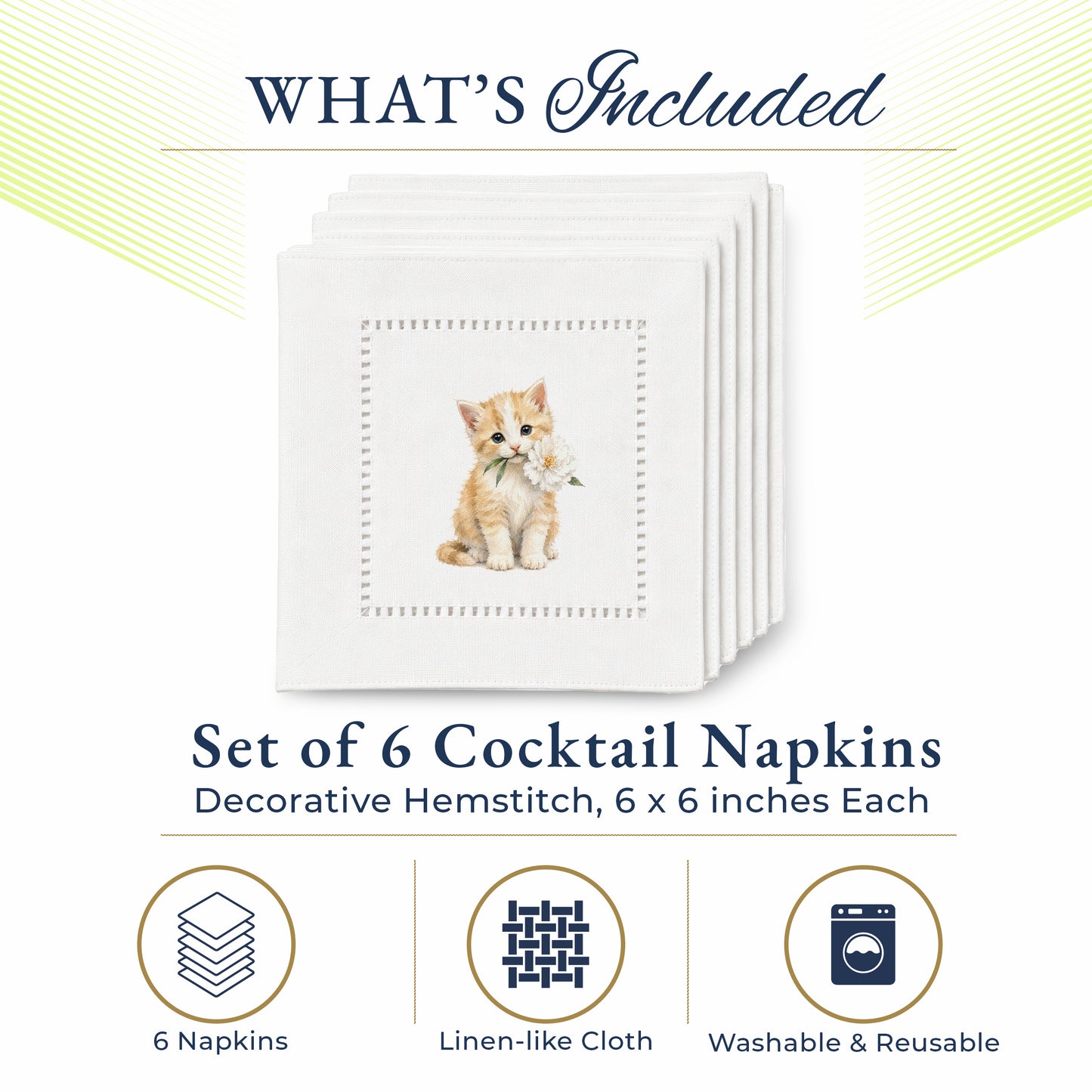 Pet Story Kitten Hemstitch Napkins