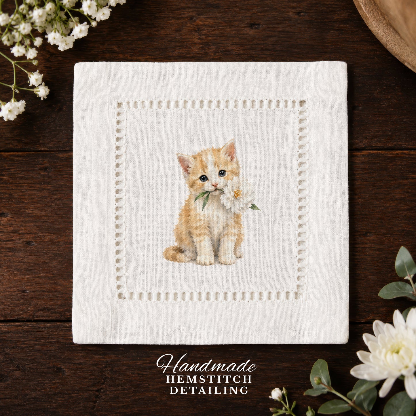 Pet Story Kitten Hemstitch Napkins