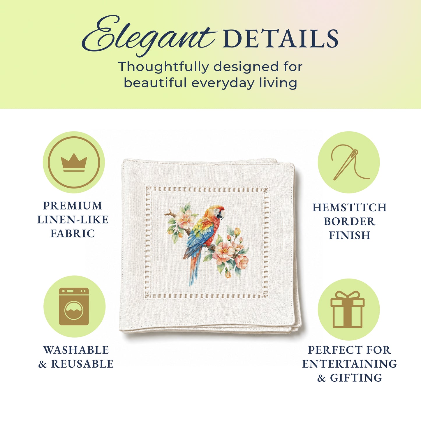 Pet Story Parrot Hemstitch Napkins