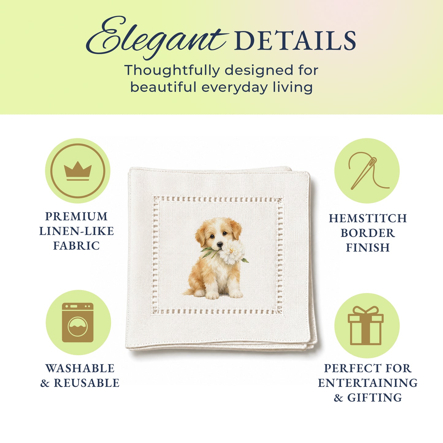 Pet Story Pup Hemstitch Napkins