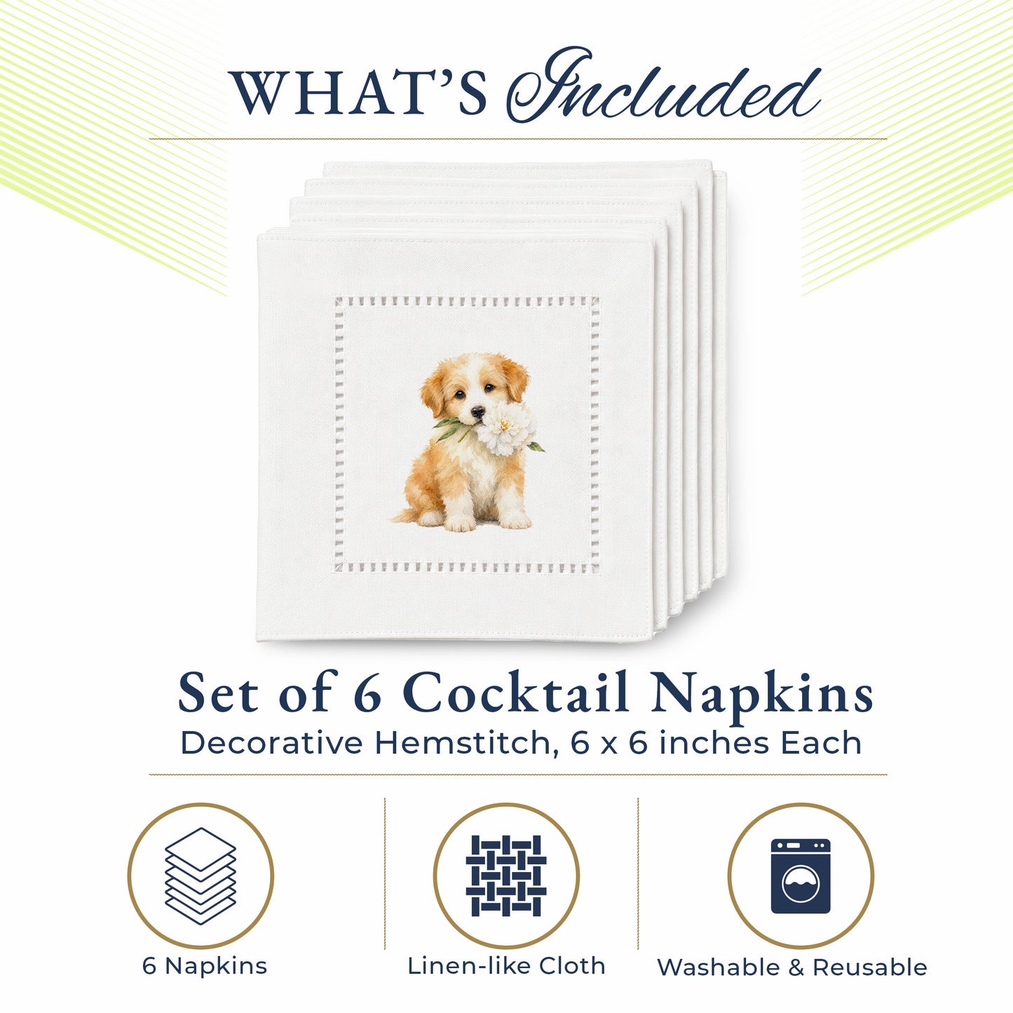 Pet Story Pup Hemstitch Napkins