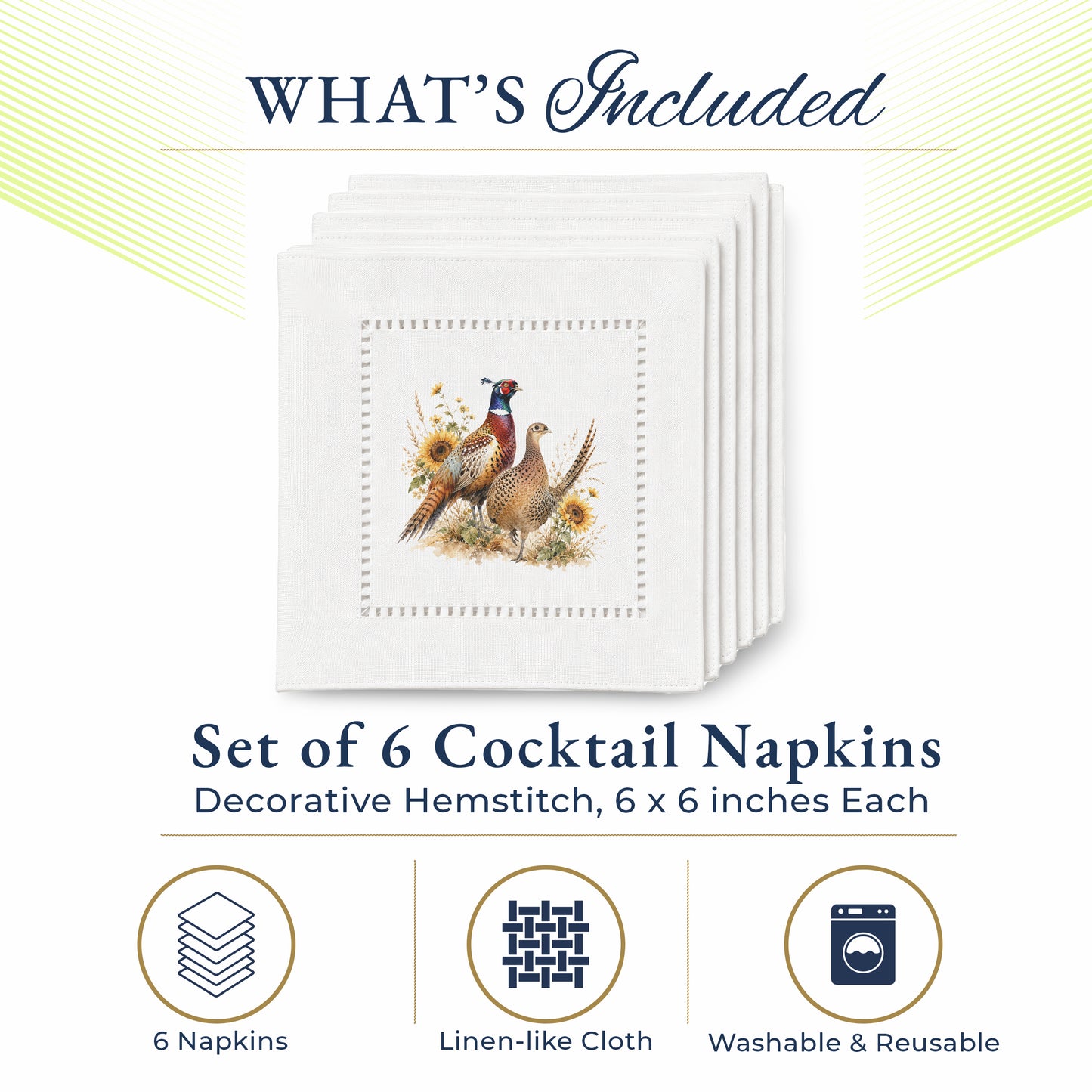 Harvest Table Pheasants Hemstitch Napkins