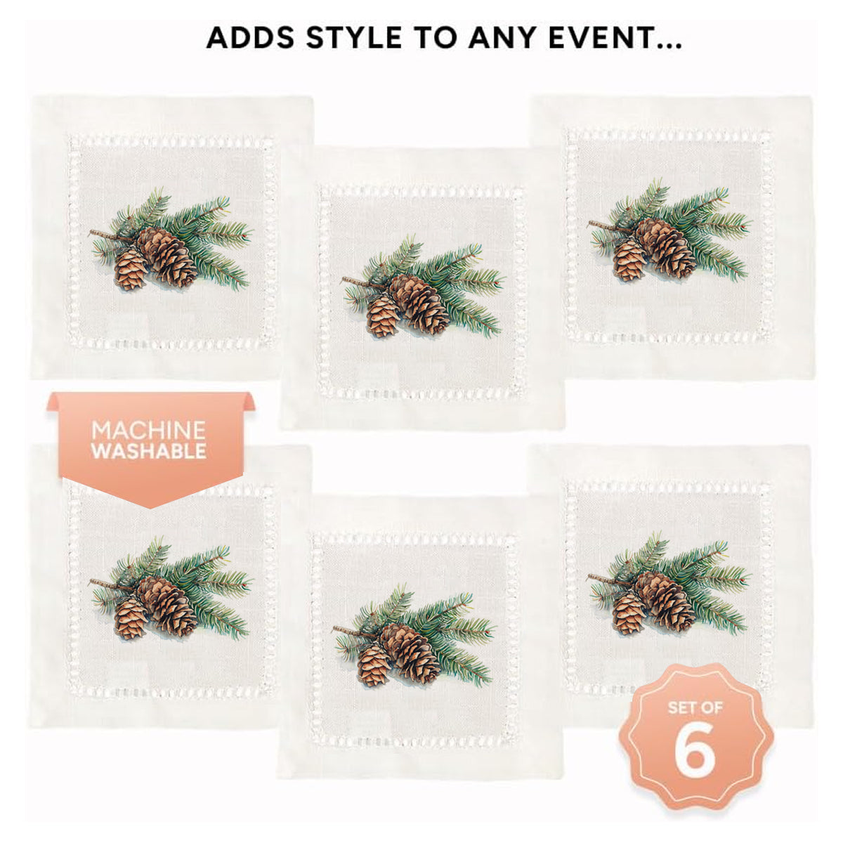 Pine Cones Hemstitch Napkins