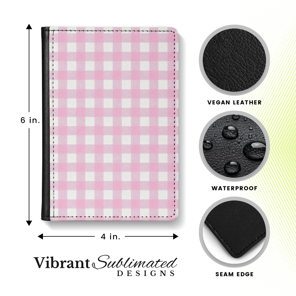 Jolitee Passport Holder, PU Vegan Leather, Pink Checkered, Black Back