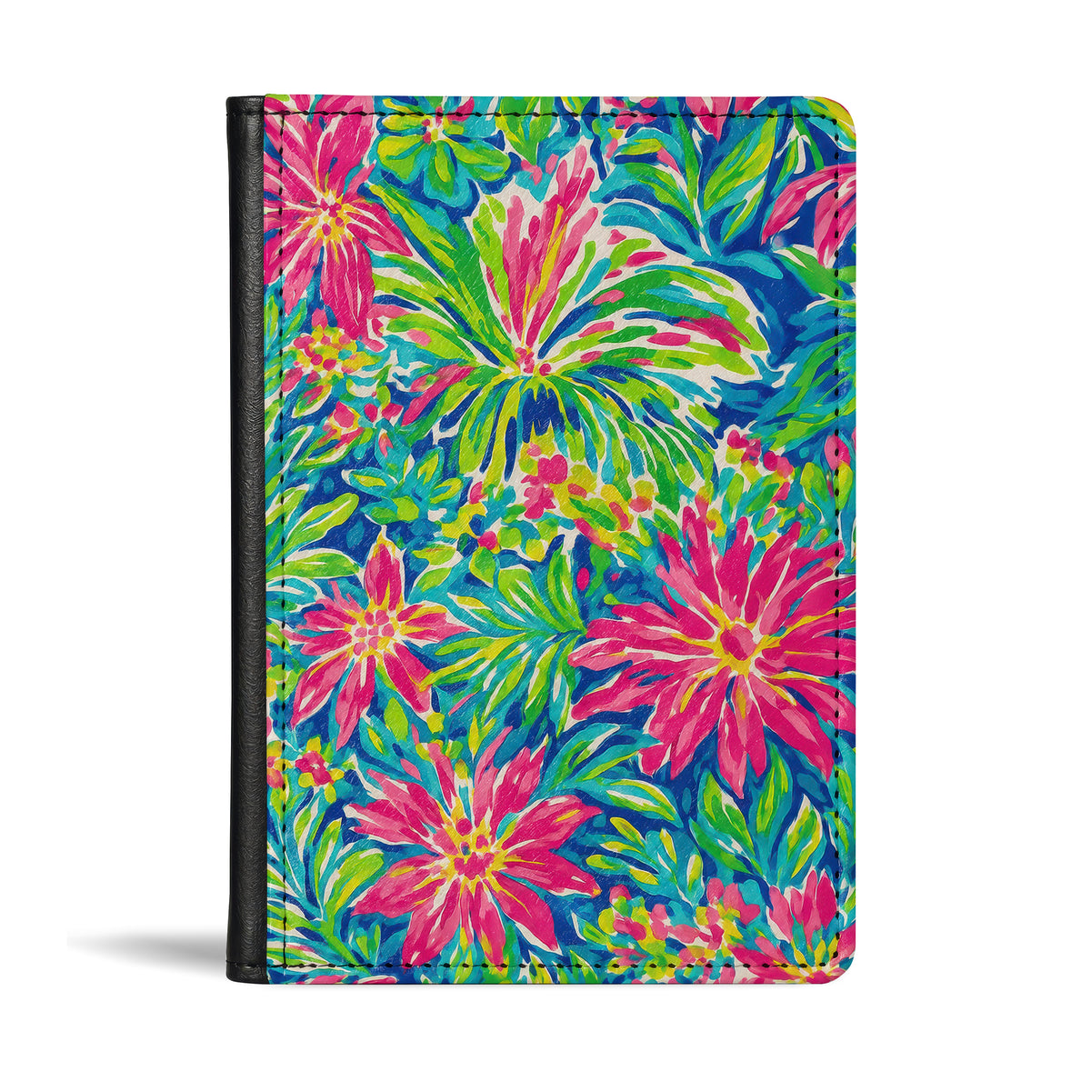 Jolitee Passport Holder, PU Vegan Leather, Pink Floral, Black Back