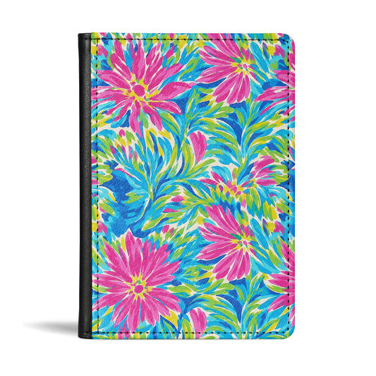 Jolitee Passport Holder, PU Vegan Leather, Pink Flower, Black Back