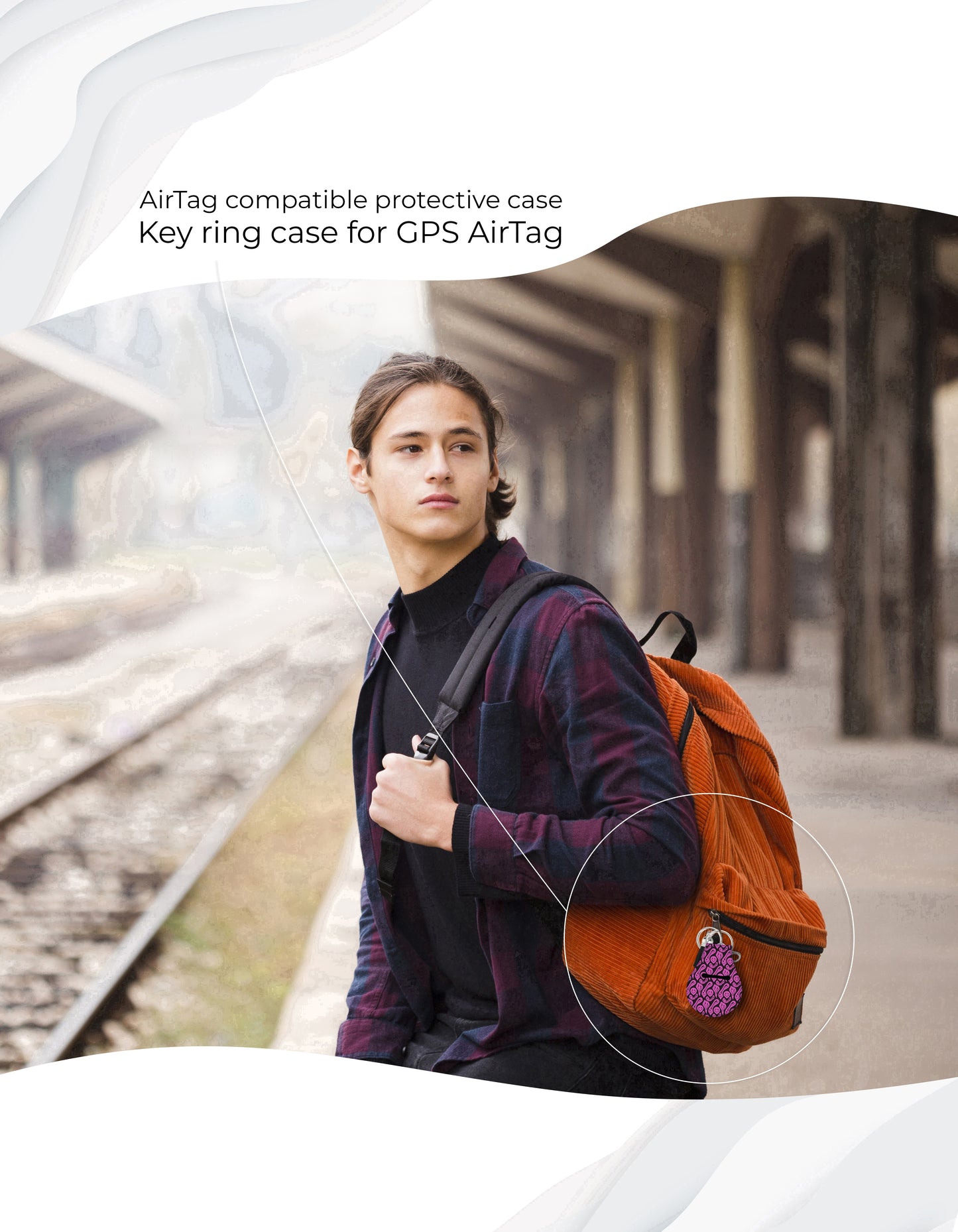 Jolitee Neoprene AirTag Compatible Case Keychain – Durable & Stylish Holder with Secure Ring and Clip, Compatible with Apple AirTag (Purple Melty)