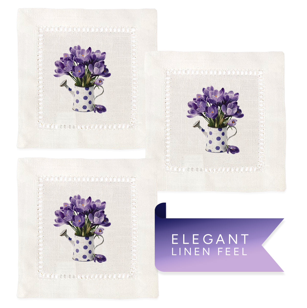 Purple Crocus Hemstitch Napkins