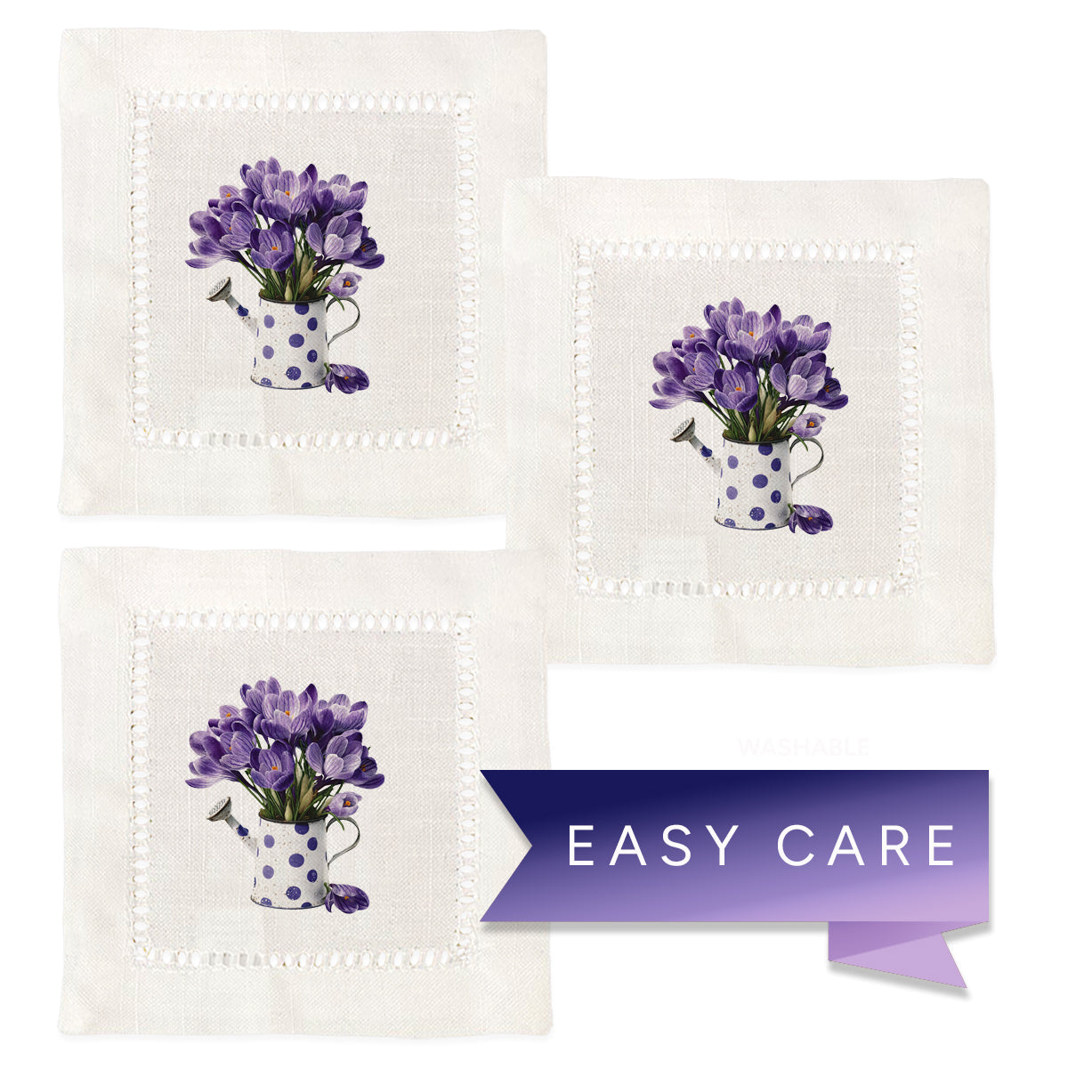 Purple Crocus Hemstitch Napkins