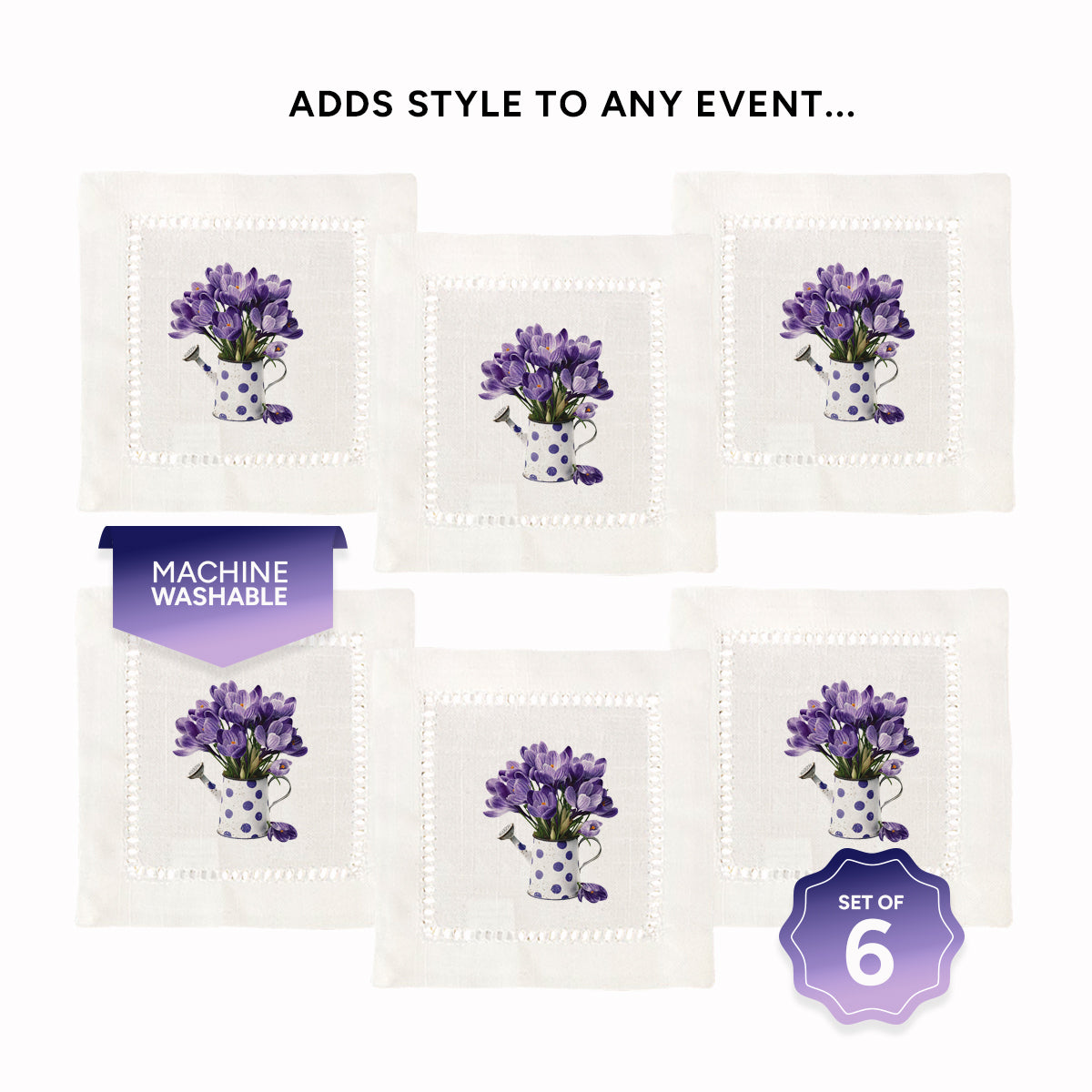 Purple Crocus Hemstitch Napkins