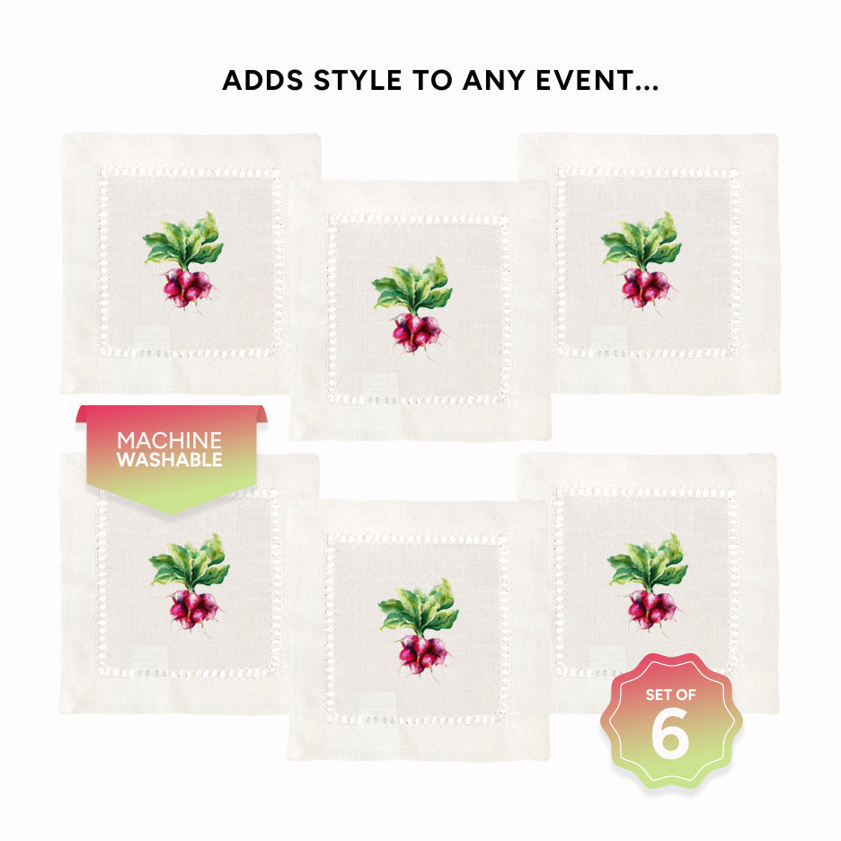 Watercolor Vegetables Hemstitch Napkins
