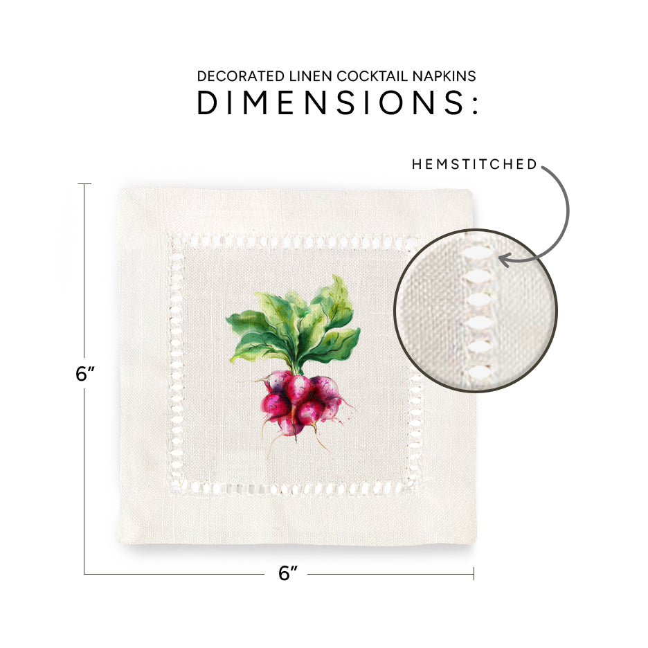 Watercolor Vegetables Hemstitch Napkins