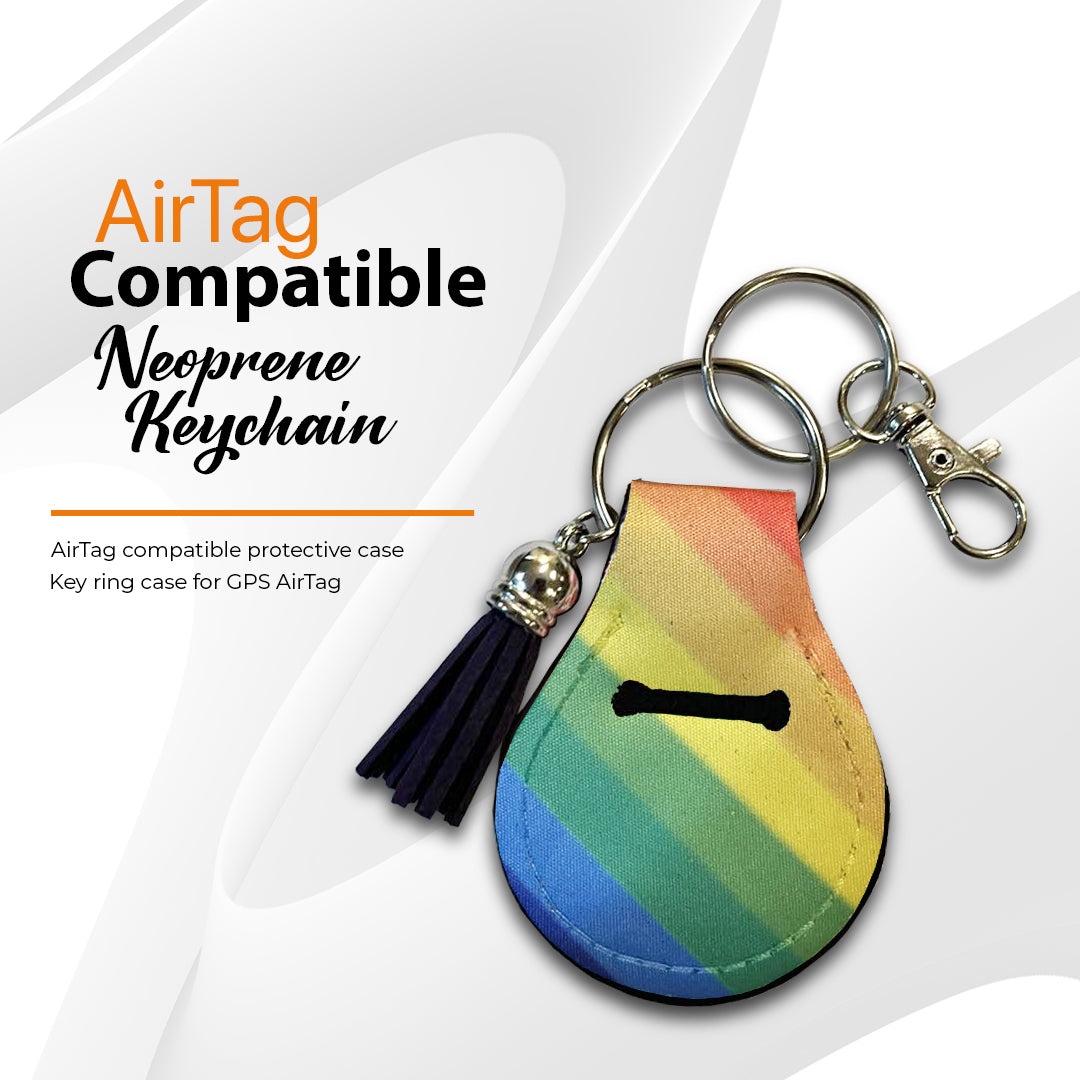 Jolitee Neoprene AirTag Compatible Case Keychain – Durable & Stylish Holder with Secure Ring and Clip, Compatible with Apple AirTag (Rainbow Stripe)