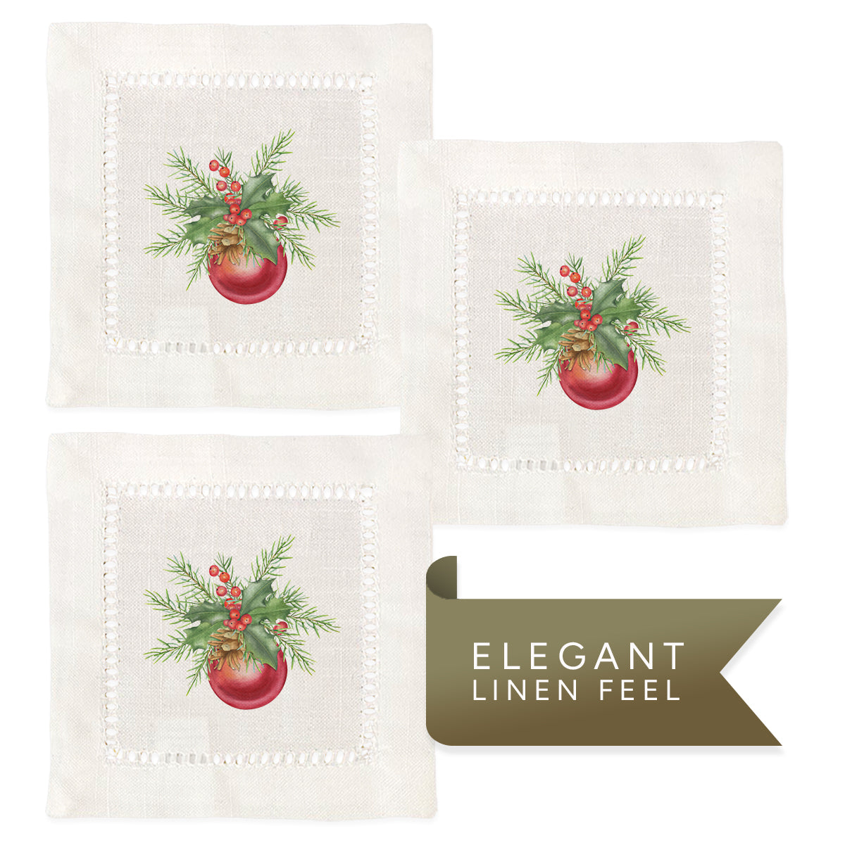 Red Ball Christmas Hemstitch Napkins