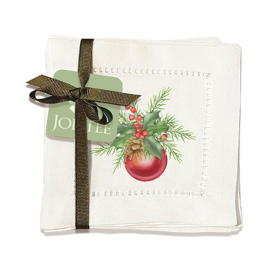Red Ball Christmas Hemstitch Napkins