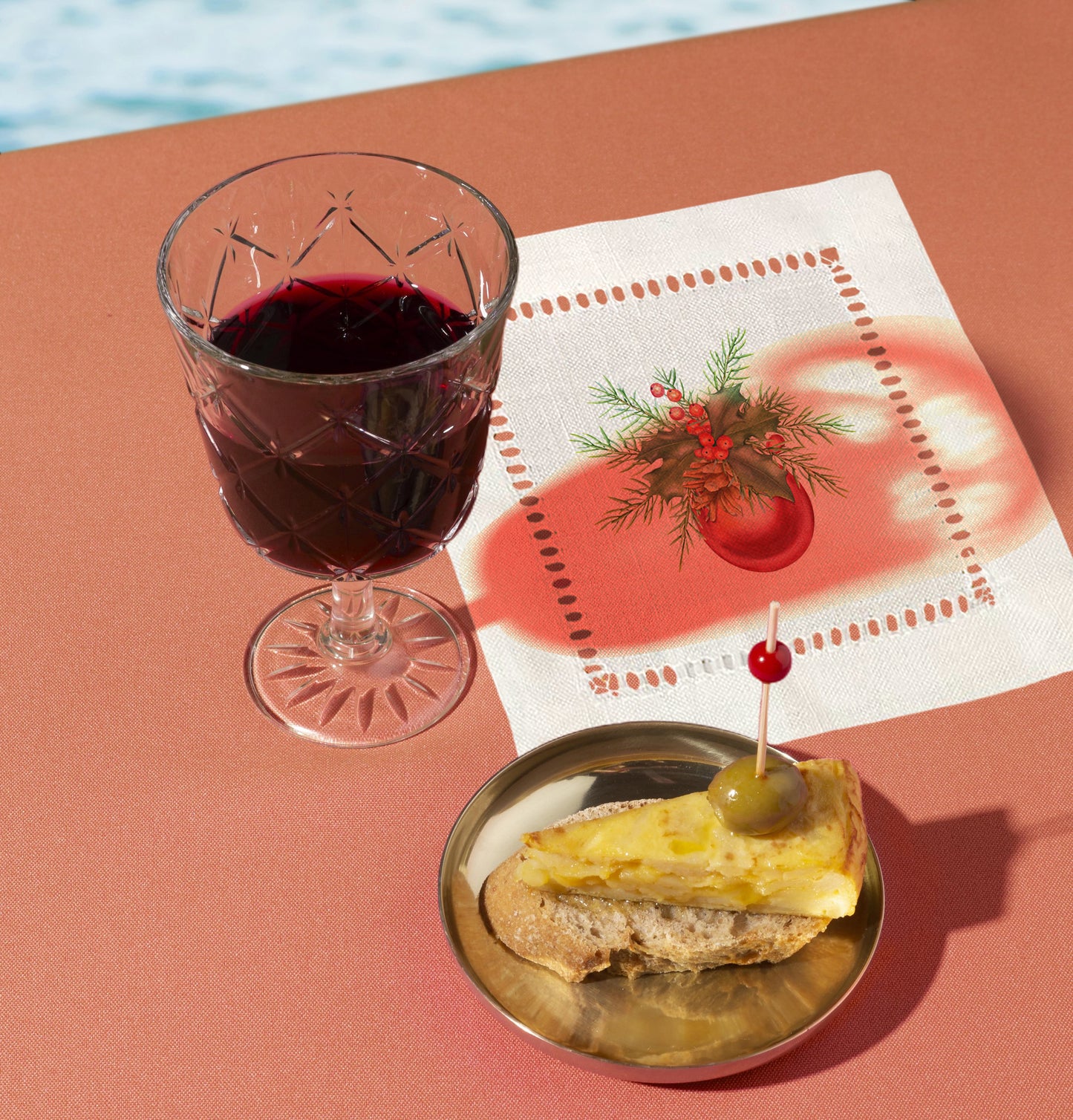 Red Ball Christmas Hemstitch Napkins