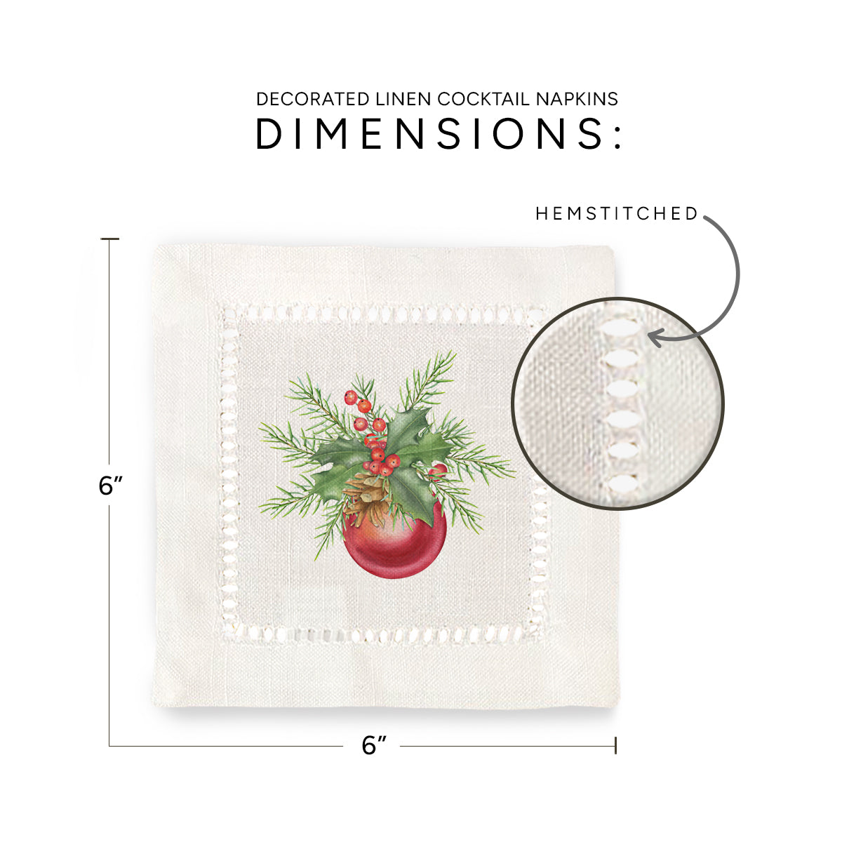 Red Ball Christmas Hemstitch Napkins