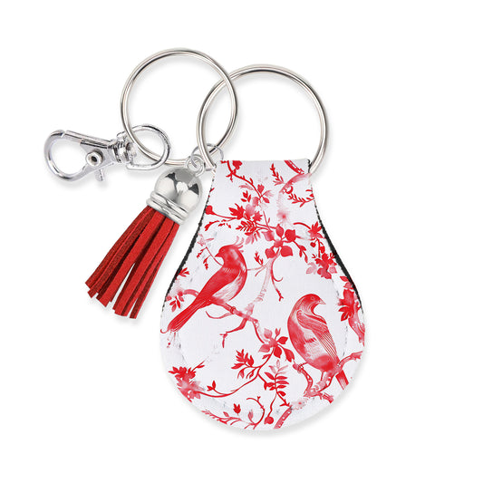 Jolitee Neoprene AirTag Compatible Case Keychain – Durable & Stylish Holder with Secure Ring and Clip, Compatible with Apple AirTag (Chinoiserie Red Birds)