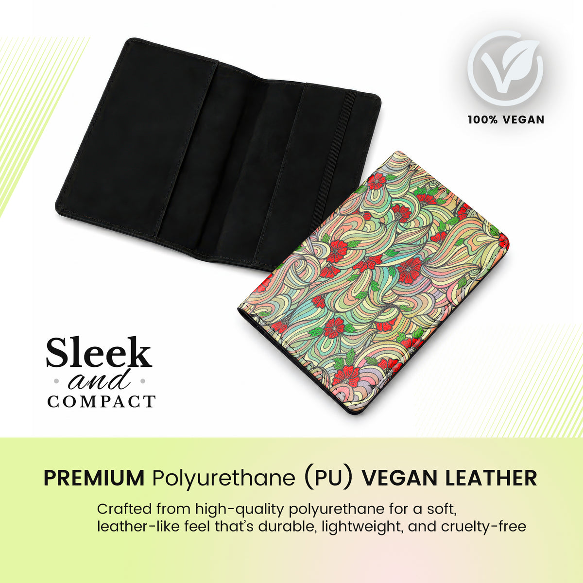 Jolitee Passport Holder, PU Vegan Leather, Red Daisy, Black Back