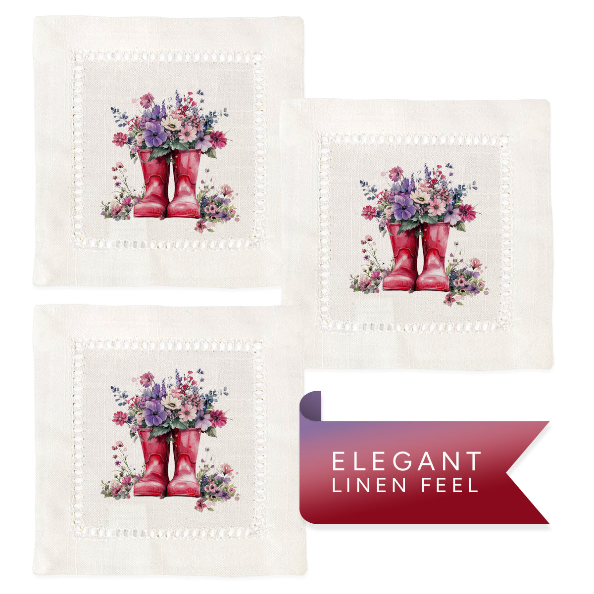 Red Garden Boots Hemstitch Napkins