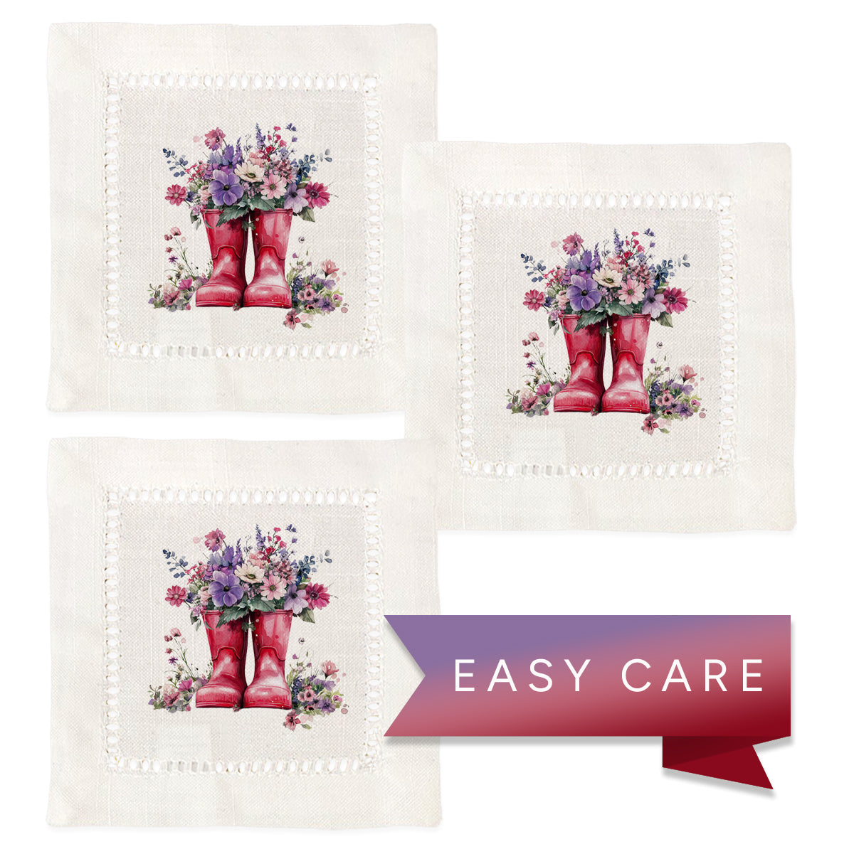Red Garden Boots Hemstitch Napkins