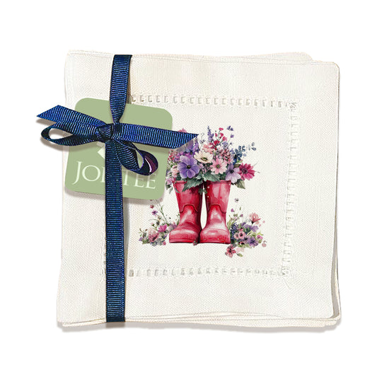 Red Garden Boots Hemstitch Napkins