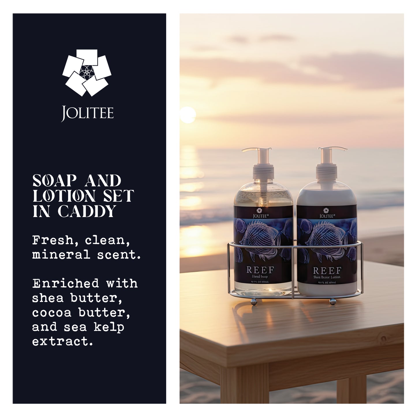 Reef Luxury Shea and Cocoa Butter with Sea Kelp Extract (Soap and Lotion Set in Caddy)