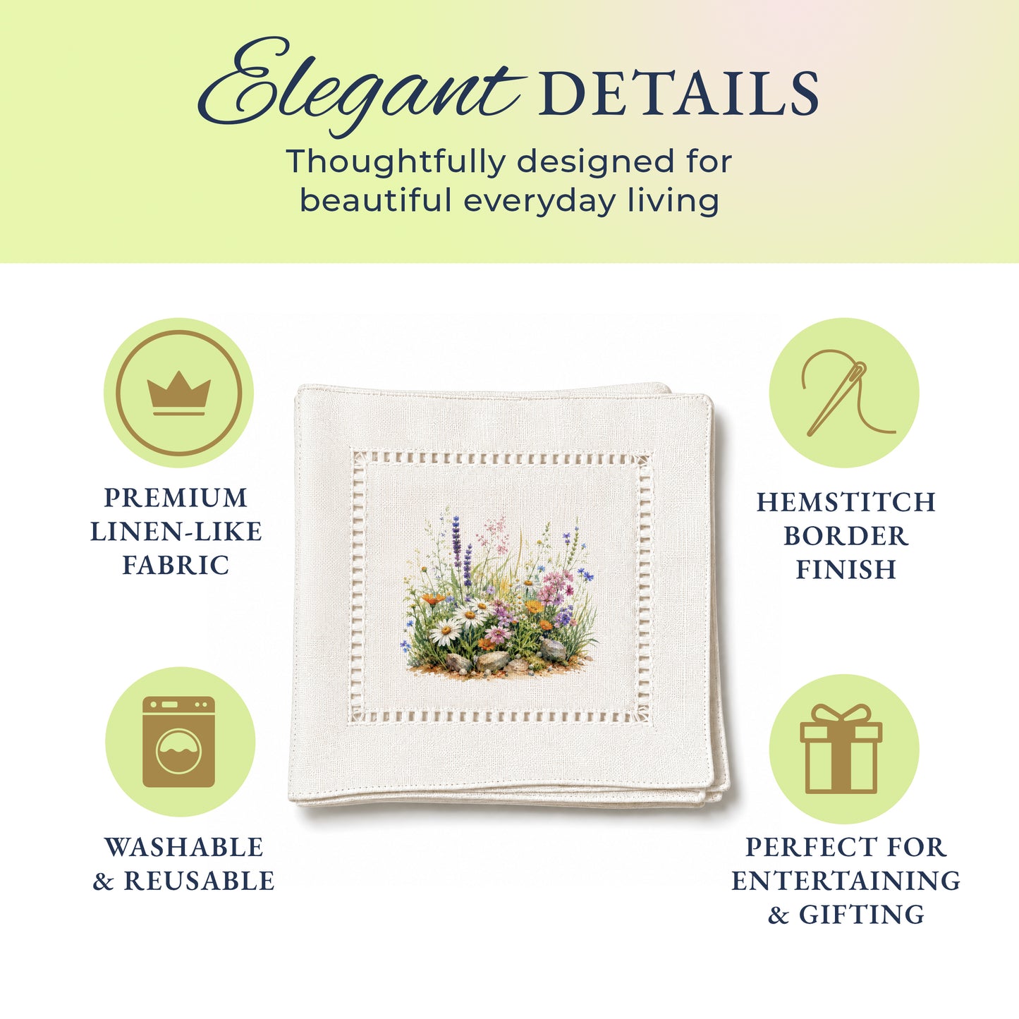 Garden Rustic Wildflowers Hemstitch Napkins