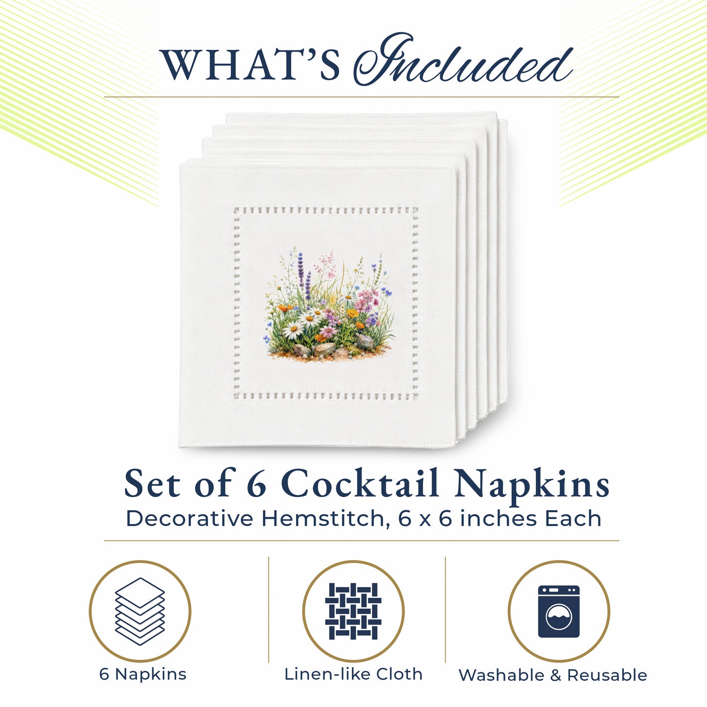Garden Rustic Wildflowers Hemstitch Napkins