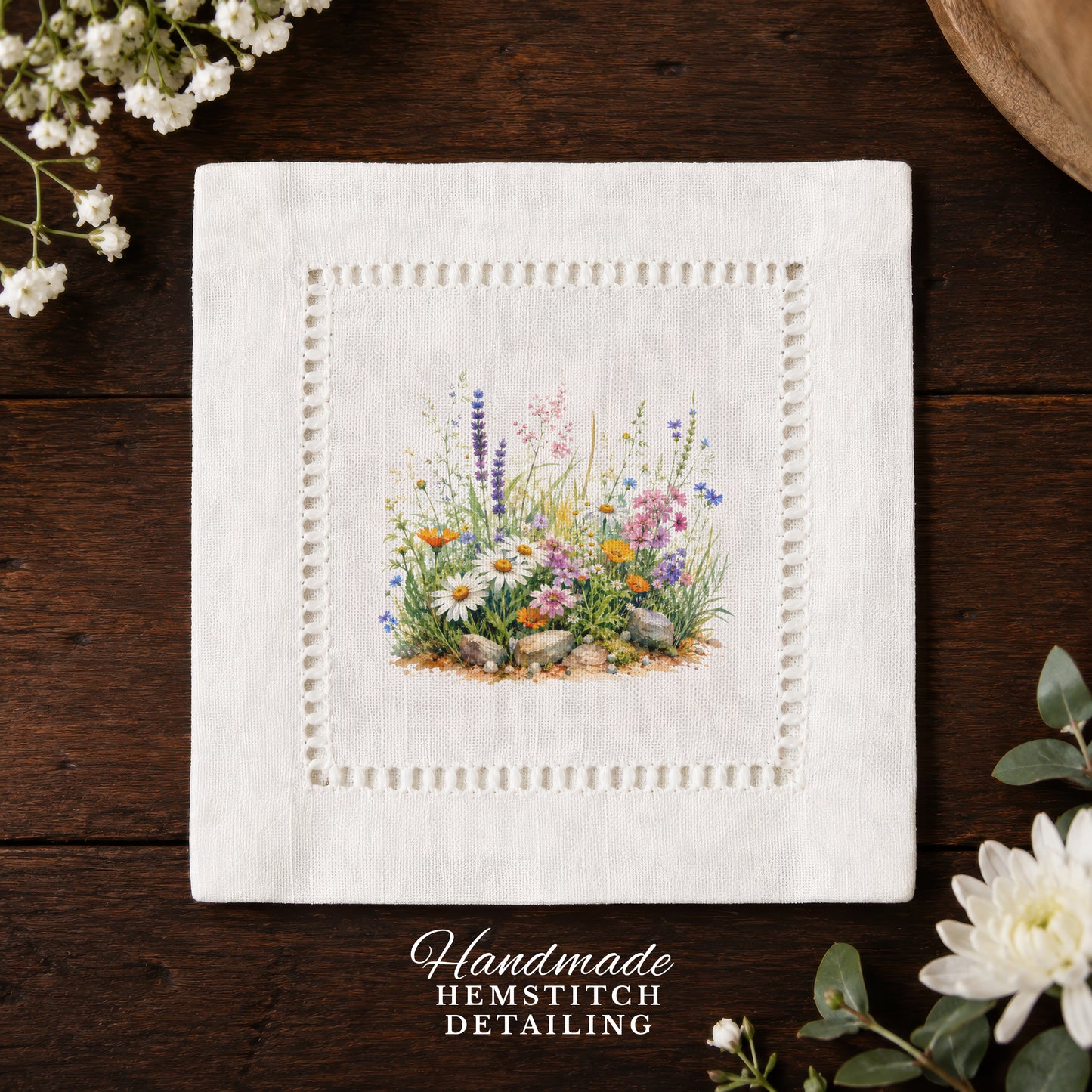 Garden Rustic Wildflowers Hemstitch Napkins