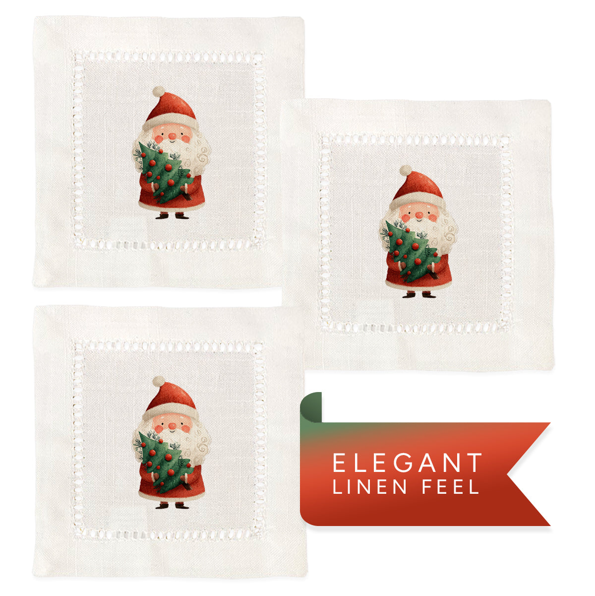 Santa Christmas Tree Hemstitch Napkins