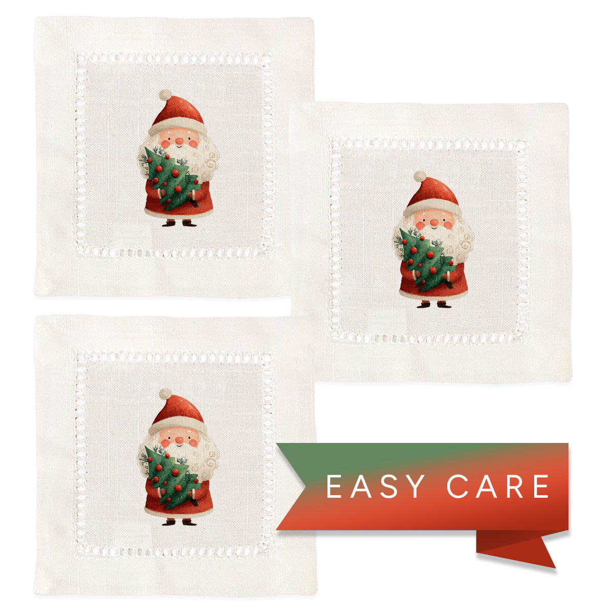 Santa Christmas Tree Hemstitch Napkins
