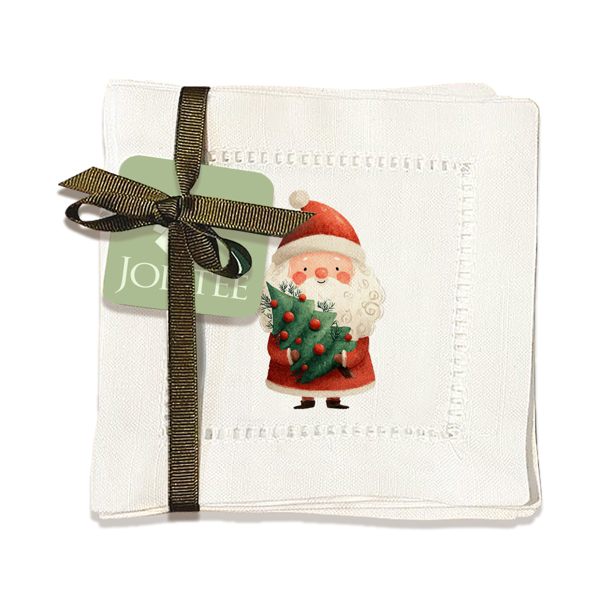 Santa Christmas Tree Hemstitch Napkins