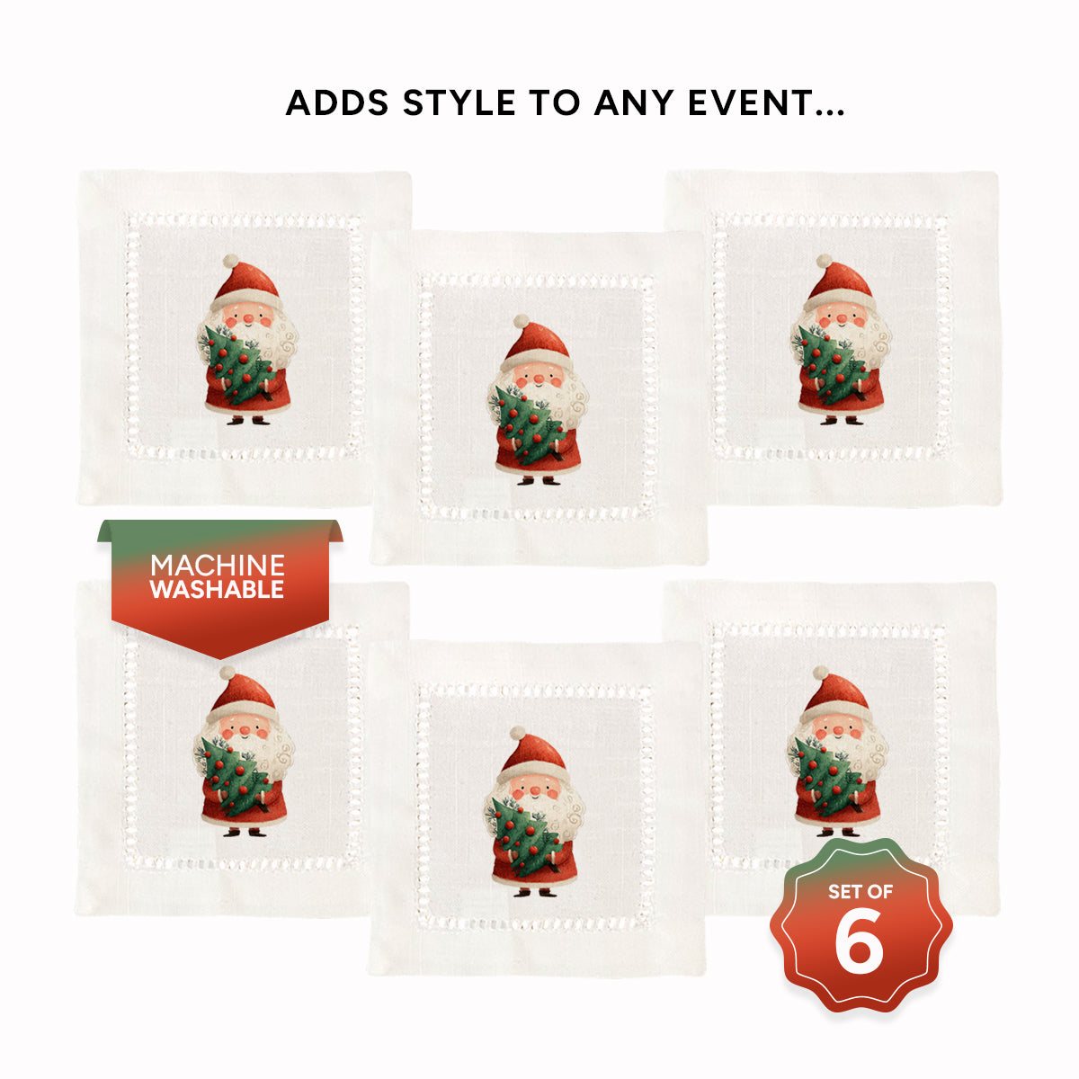 Santa Christmas Tree Hemstitch Napkins
