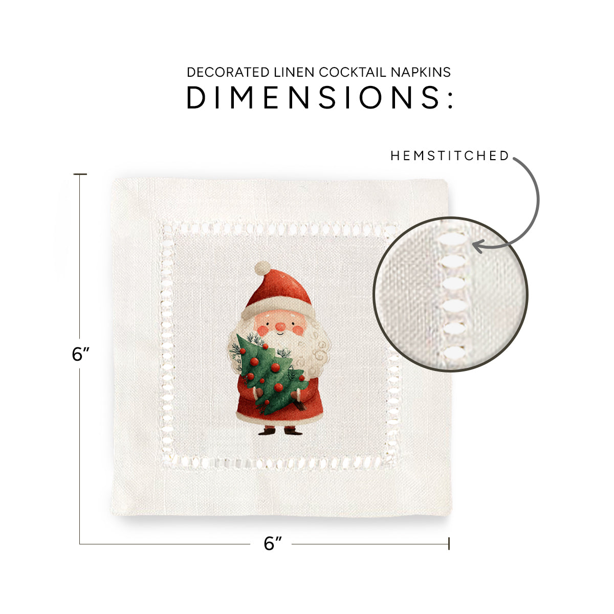 Santa Christmas Tree Hemstitch Napkins