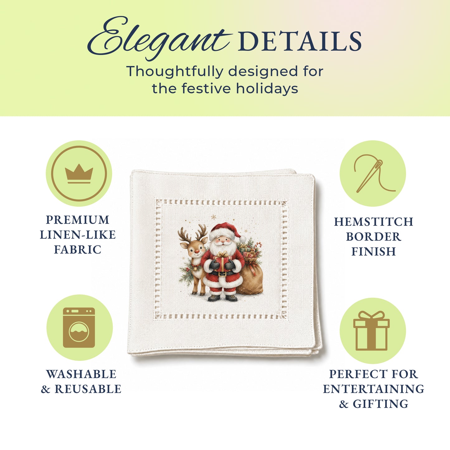Holiday Hostess Santa Gift Hemstitch Napkins
