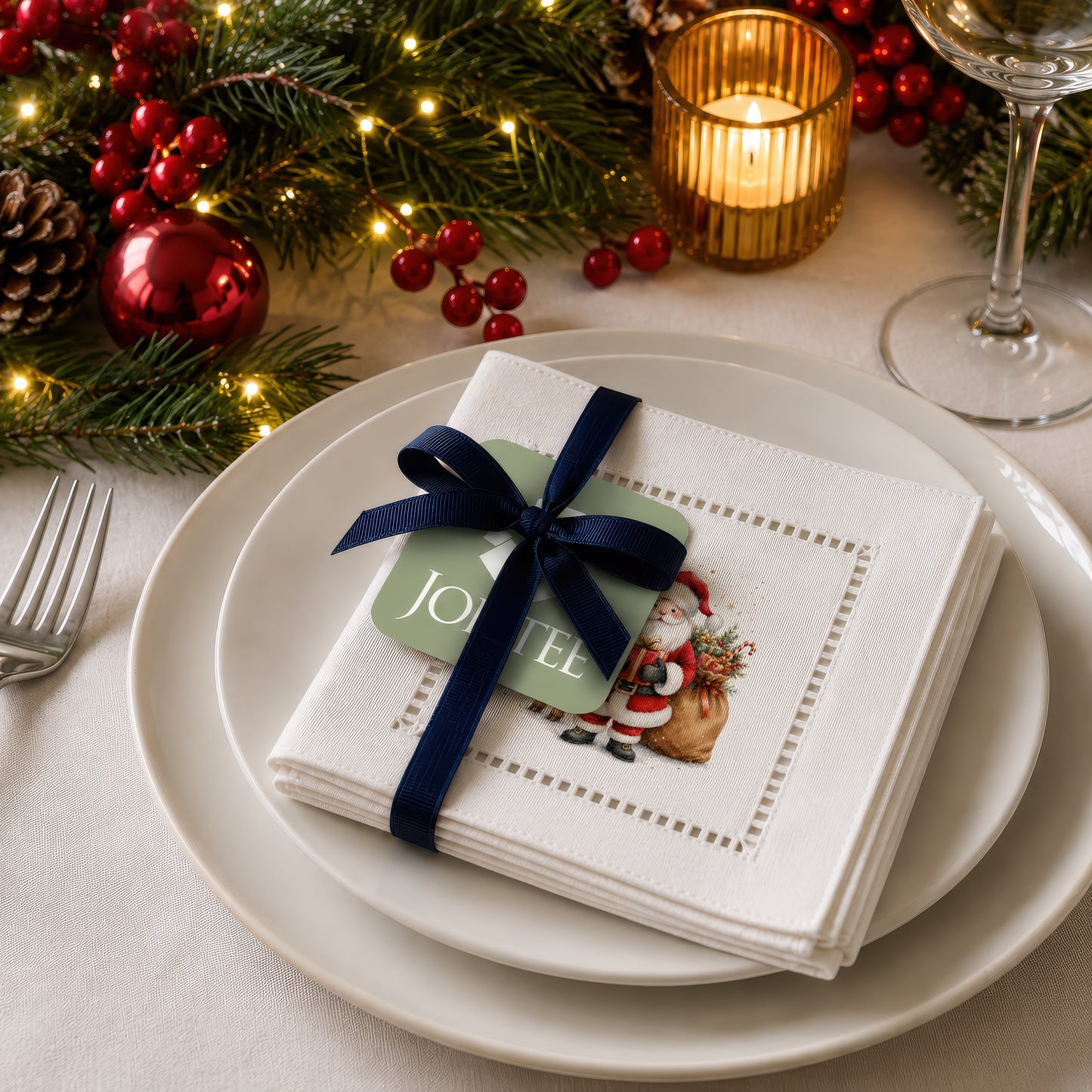 Holiday Hostess Santa Gift Hemstitch Napkins