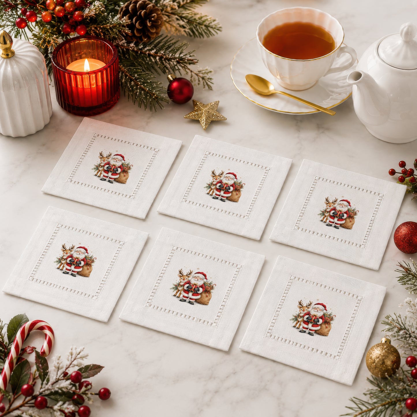 Holiday Hostess Santa Gift Hemstitch Napkins