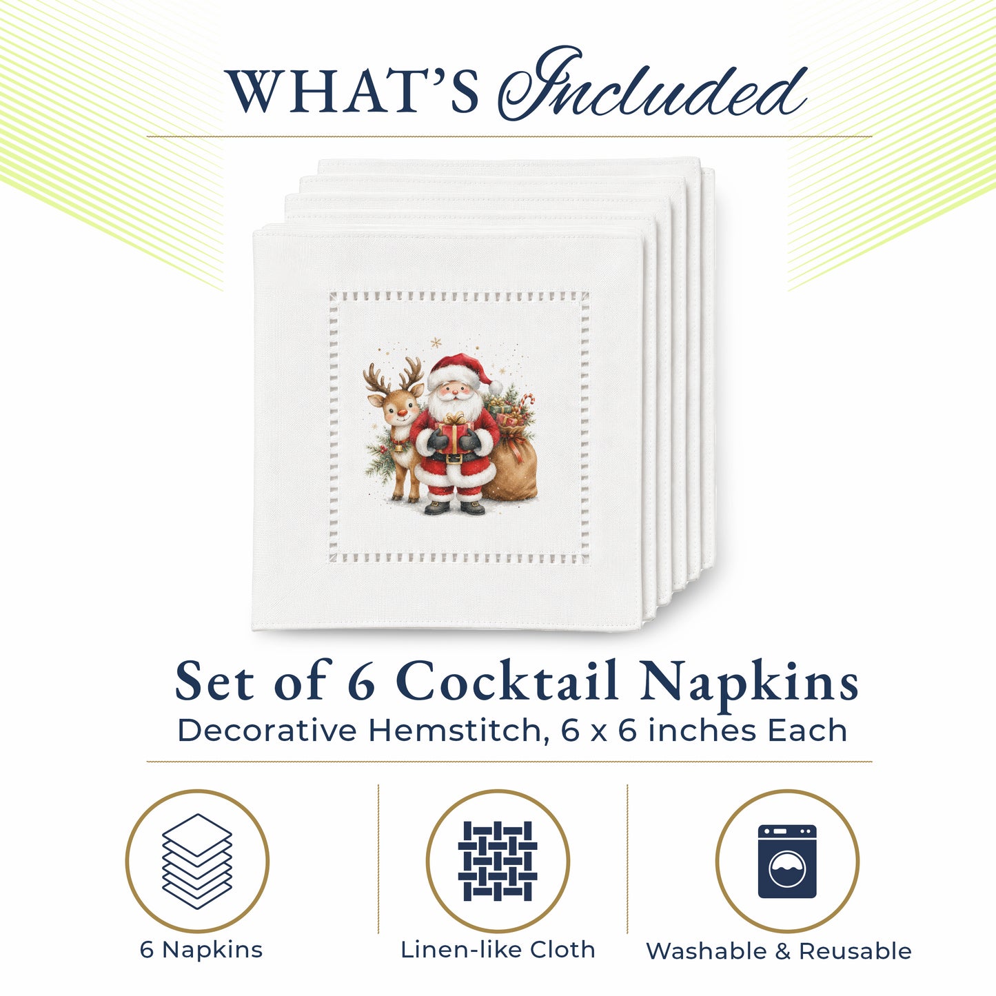 Holiday Hostess Santa Gift Hemstitch Napkins