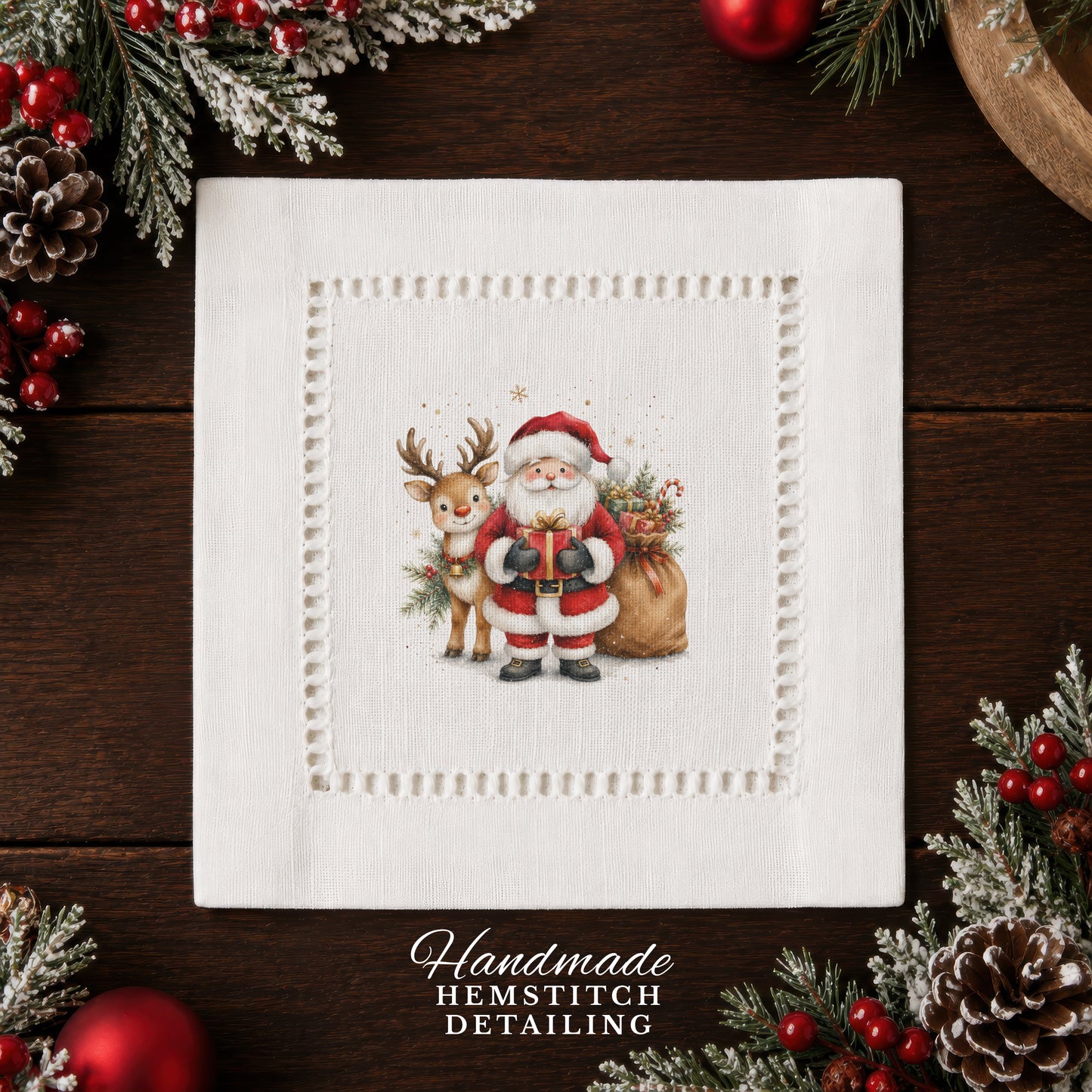 Holiday Hostess Santa Gift Hemstitch Napkins
