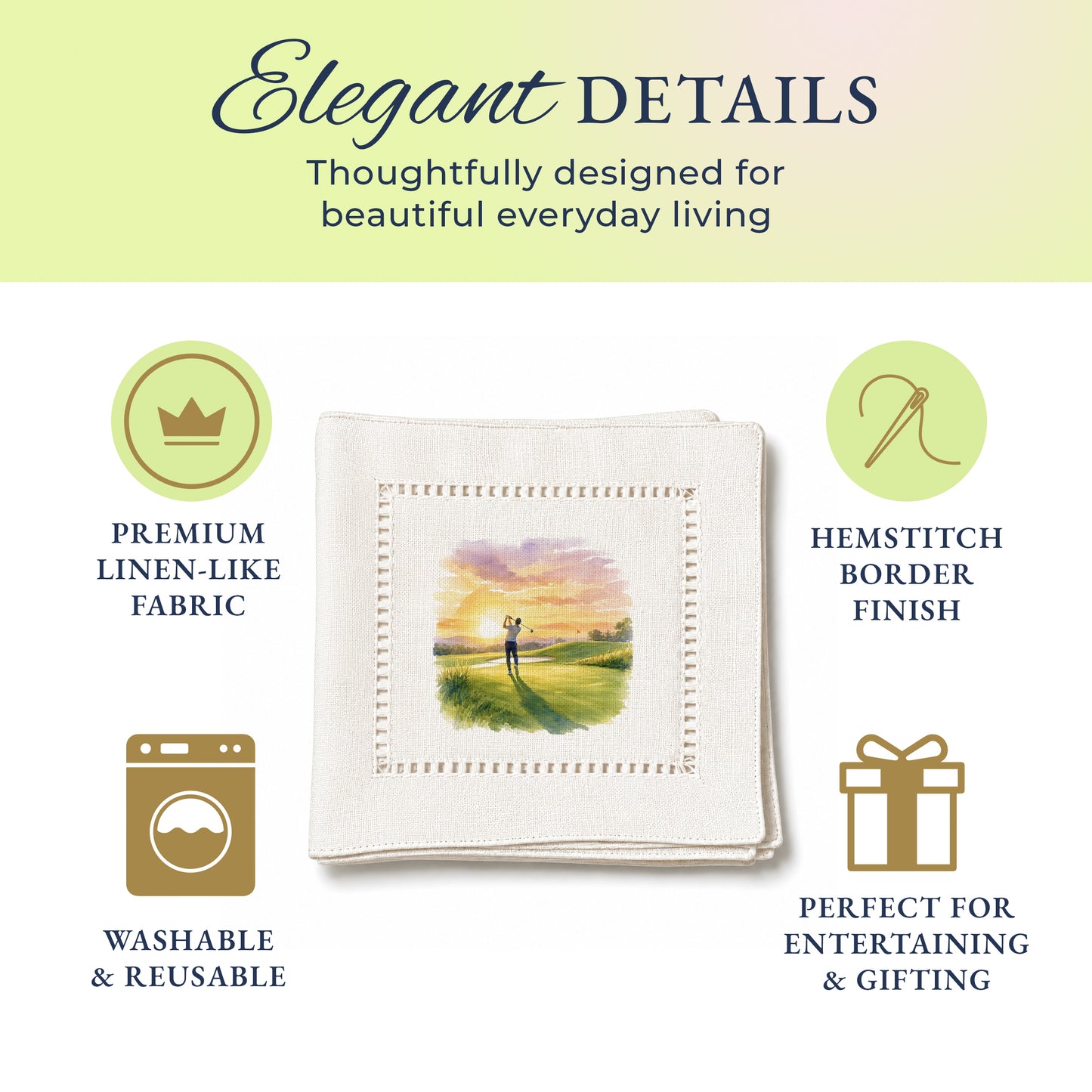 Serene Golfer Hemstitch Napkins