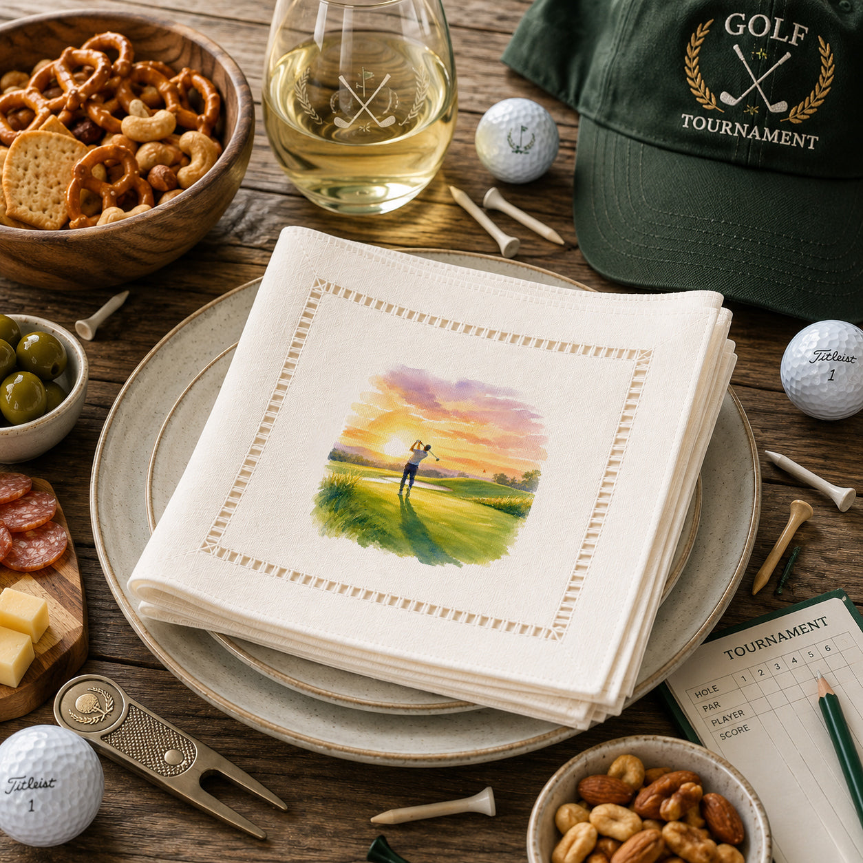 Serene Golfer Hemstitch Napkins
